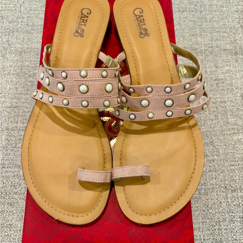 Carlos Santana Pink and Tan Studded Sandals - Picture 2 of 6